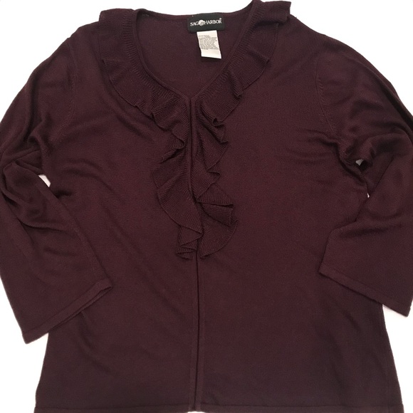 Sag Harbor Tops - Sag Harbor Purple Ruffled top, Women's 3/4 SLV